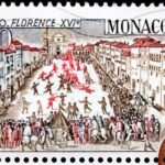 Monaco stamp showing Calcio Storico Fiorentino